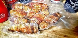 Bacon wrapped jalapeno popper stuffed wt pork & pj sausage (8 piece)